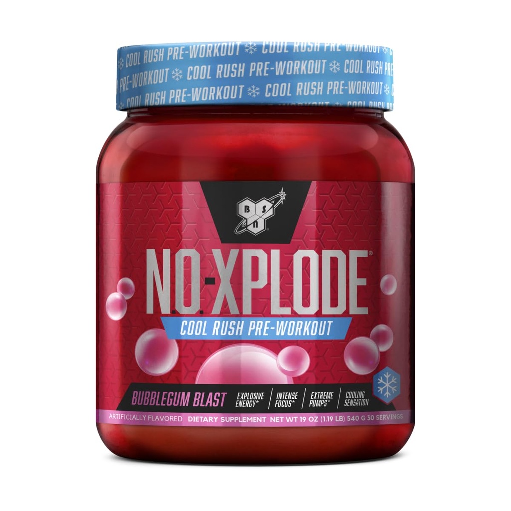 BSN N.O.- XPLODE Cool Rush Pre Workout Powder, Pretraining Energy Suplement for Men and Women with Creatine and Beta- Alanine, New Flavor: Bubblegum Blast, 30 Servings