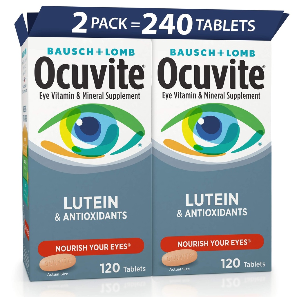 Ocuvite Eye Vitamin & Mineral Suplemen, Lutein & Antioksidant Vitamin A, C, E, Zinc for Eye Health, Vitamin for Eyes, 120 Tablets (Paket 2)