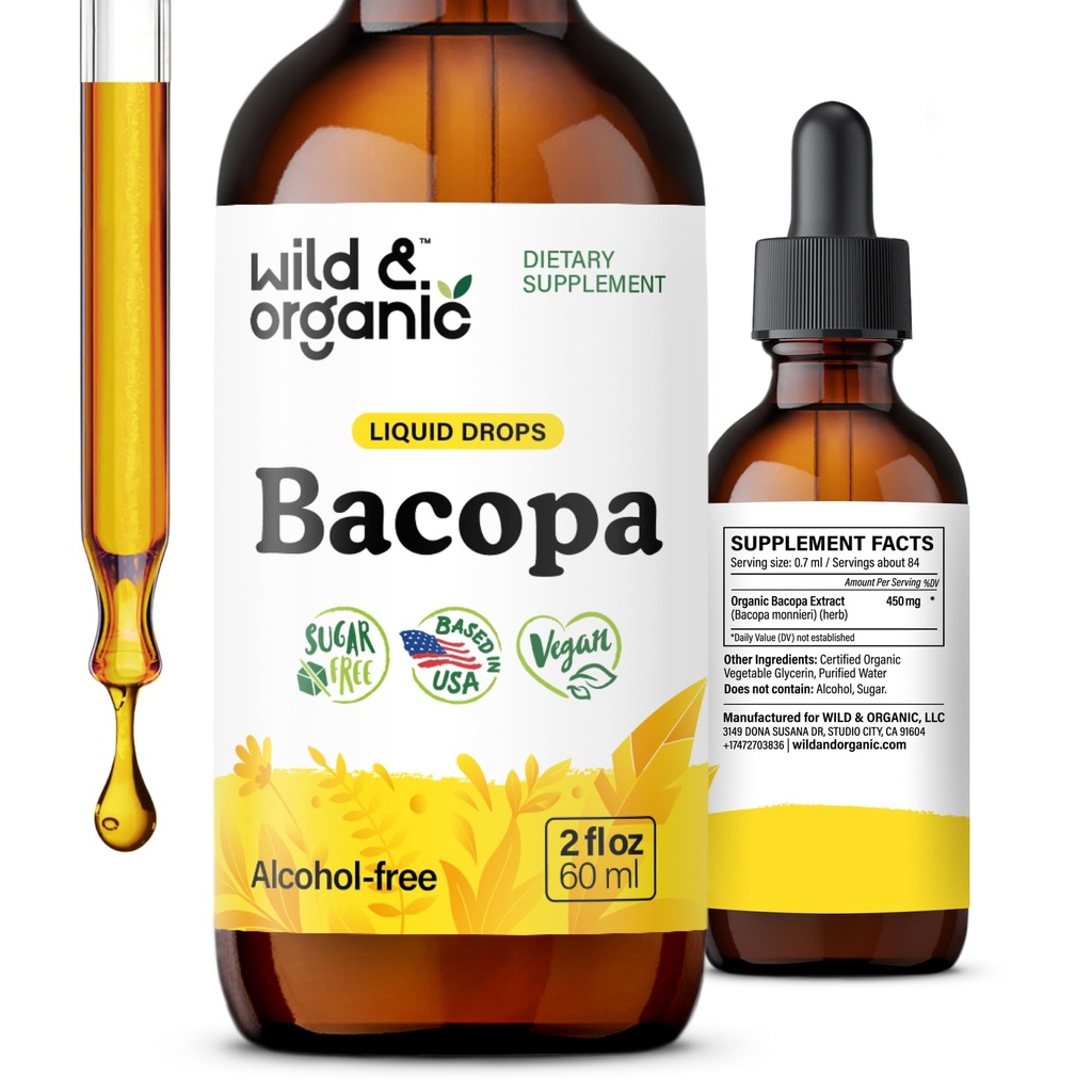 Liquid Suplemen Monnieri & Organic Bacopa-Free Drops with Brahmi Extract