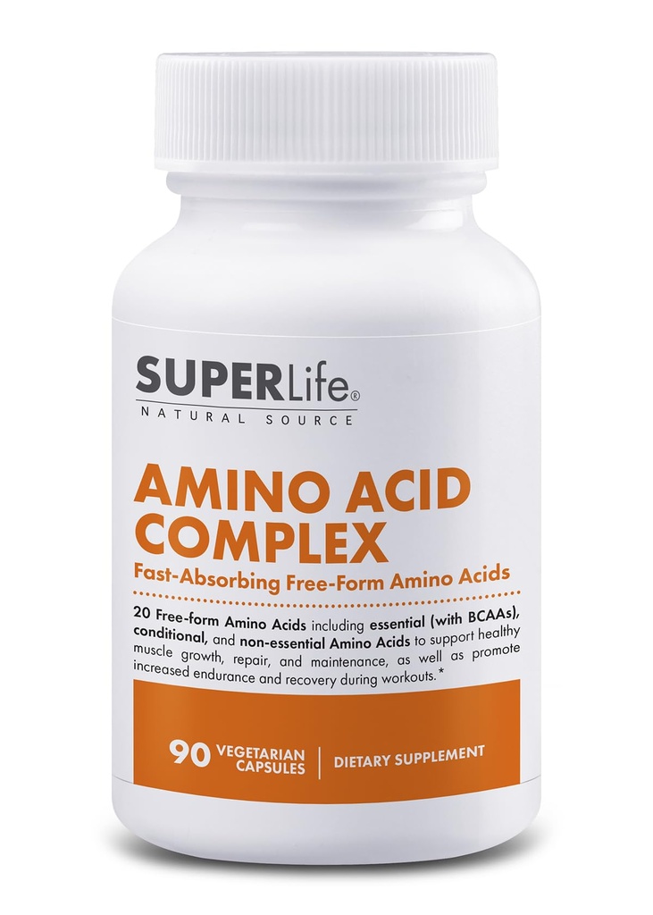 Kompleks Acid Asam Amino - Fast Absorbing & Free Form Esply & Branched Chain Acids BCAas 124; Pasokan Pertumbuhan Otot, Kekuatan & Pemulihan 124; Tambahan - 90 Capsules