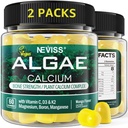 (2 Paket) Calcium Gummies for Women, Sugar Free Calcium Sustainable Algae (3rd Party Test) dengan Vitamin D3 K2, C, Zinc, Boron, Manganese for Bone Energy, Calcium Absoption, Vegan
