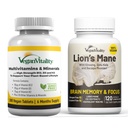 Vegan Vitalitas Otak Nutrition Bundle - Lions Mane Nootropic Capsules dan Vegan Multivitamin. Tumbuhan Berbasis Tinggi Suplemen Memori dan Fokus dan Overall Kesehatan untuk Vegan dan Vegetarians