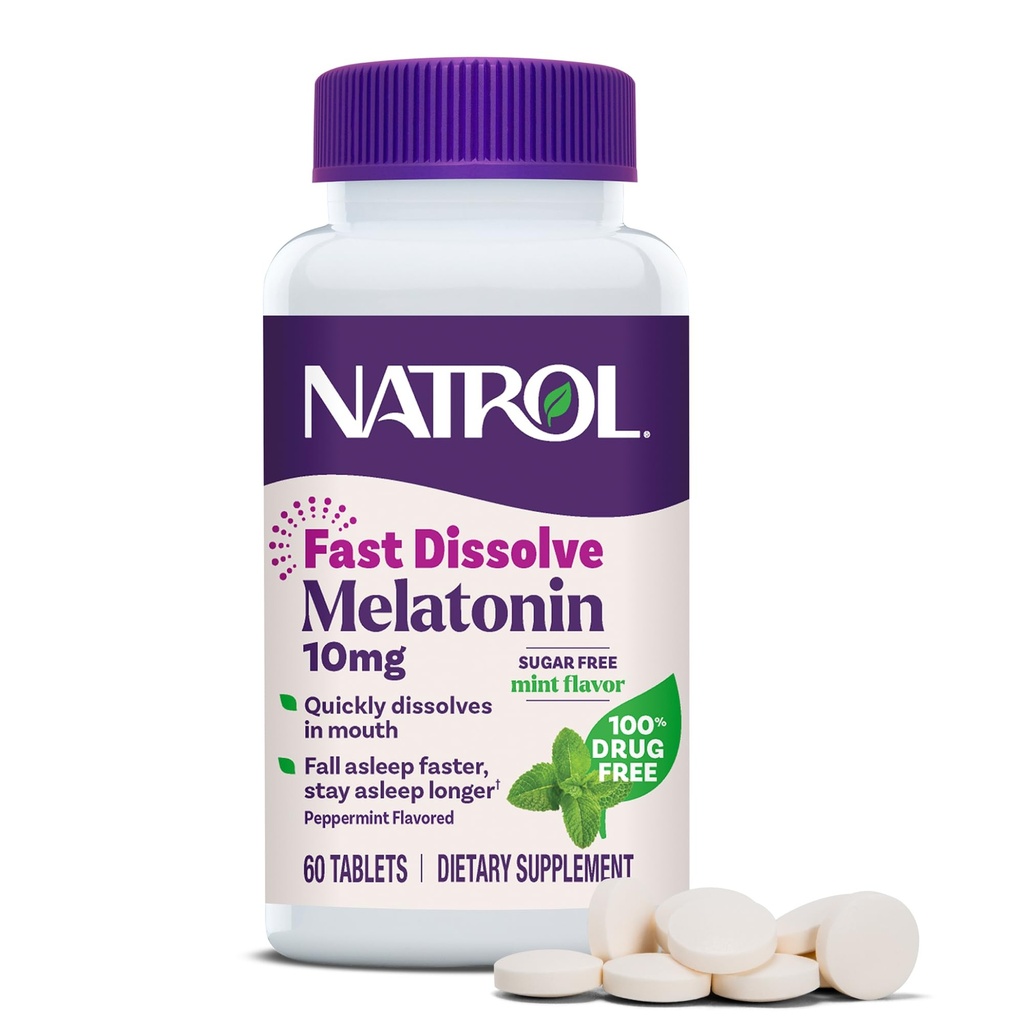 Natrol Melonatin dalam 10mg Quast Dissolve Tablet - Peppermint Flavor, 60 Count, Sleep Dukungan, Dissolve Meltonin Cepat untuk Dewasa, 60- Day Suppply