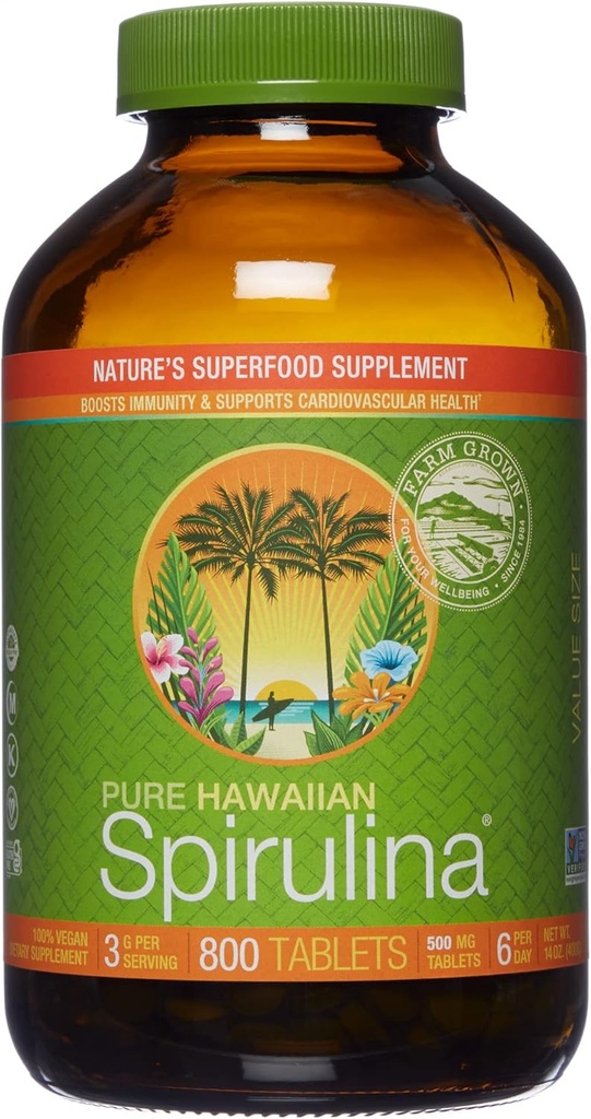 Nutrex Hawaii, Murni Spirulina 500 mg, Vegan, Supports Immune System, Heart, Cells and Energy, 800 Tablet
