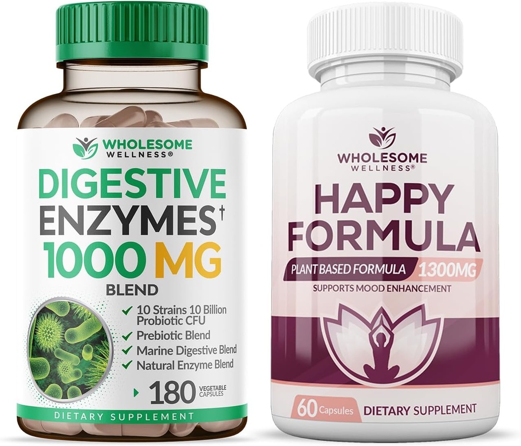 Whyesome Wellness Digetical Enzymes 1000MG Plus Pregities & Progories Suplement + Happy Formula Natural Stress Formula Relief Suplemen Perempuan & Pria Bundle