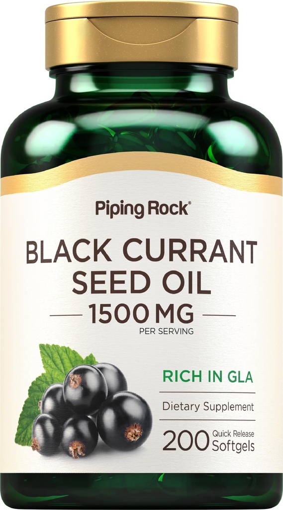 Piping Rock Black Currant Benih Minyak Softgel Capsules 124; 1500mg 124; 200 Count 124; dengan Acid Linolenik Gamma (GLA) 124; Non-GMO, Gluten Free Suplemen
