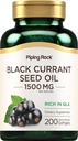 Piping Rock Black Currant Benih Minyak Softgel Capsules 124; 1500mg 124; 200 Count 124; dengan Acid Linolenik Gamma (GLA) 124; Non-GMO, Gluten Free Suplemen