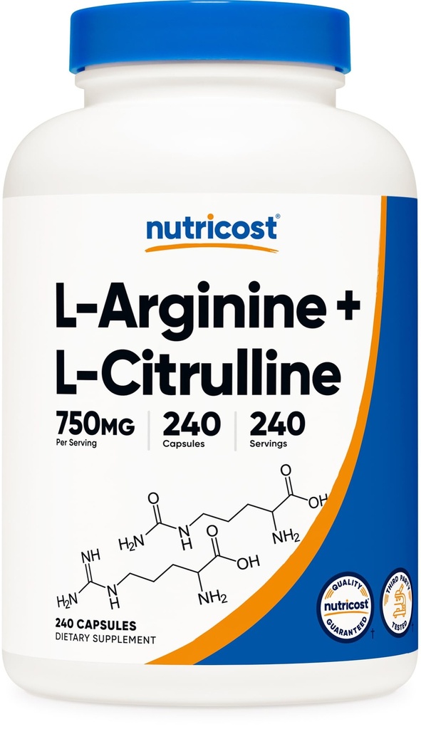 Nutricost L- Arginine L- Citrulline Complex 750mg, 240 Capsules - Non- GMO