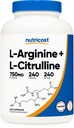 Nutricost L- Arginine L- Citrulline Complex 750mg, 240 Capsules - Non- GMO