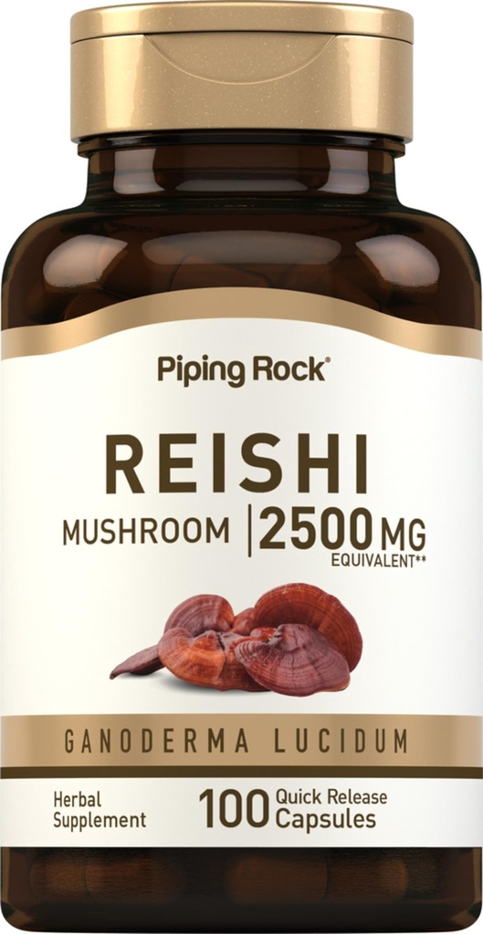 Piping Rock Reishi Mushroom Capsules 124; 2500mg 124; 100 Pil £124; Standardied Herbal Extract Suplemen 124; dengan Ganoderma Lucidum 124; Non GMO, Gluten Free