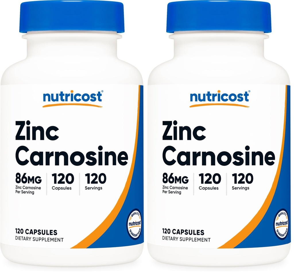 Nutricost Zinc Carnosine 86mg, 120 Capsules - Non- GMO, Gluten Free, Zinc L- Carnosine Suplemen (Paket 2)
