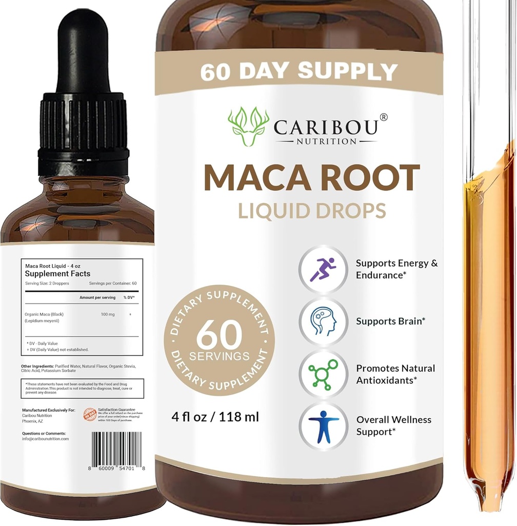 Maca Root Liquid Drops 12.4; Premium Organic Maca Root Extract 124; Maca Suplemen untuk Enhanced Mood & Vitalitas 124; 60 Servis 124; 4 Fl Oz