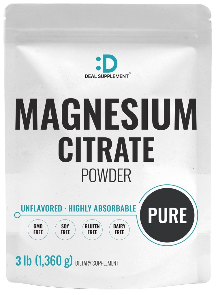 DeAL SUPLEMENT Magnesium Citrate Powder 500mg, 3lbs - Tak berselera, Mudah Disorot - Purified Trace Mineral for Muscle, Heart, & Digetical Support - Satu hari, Non-GMO, Filler Free