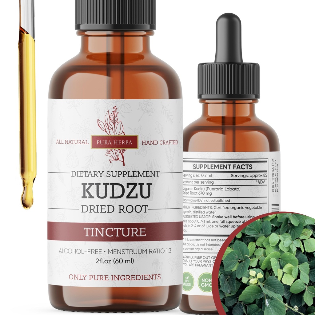 Ekstraksi Root Kudzu Organik - Alcohol- Free, Vegan Tambahan Alkohol Dukungan - 2 Fl Oz - Non- GMO, Dibuat di AS