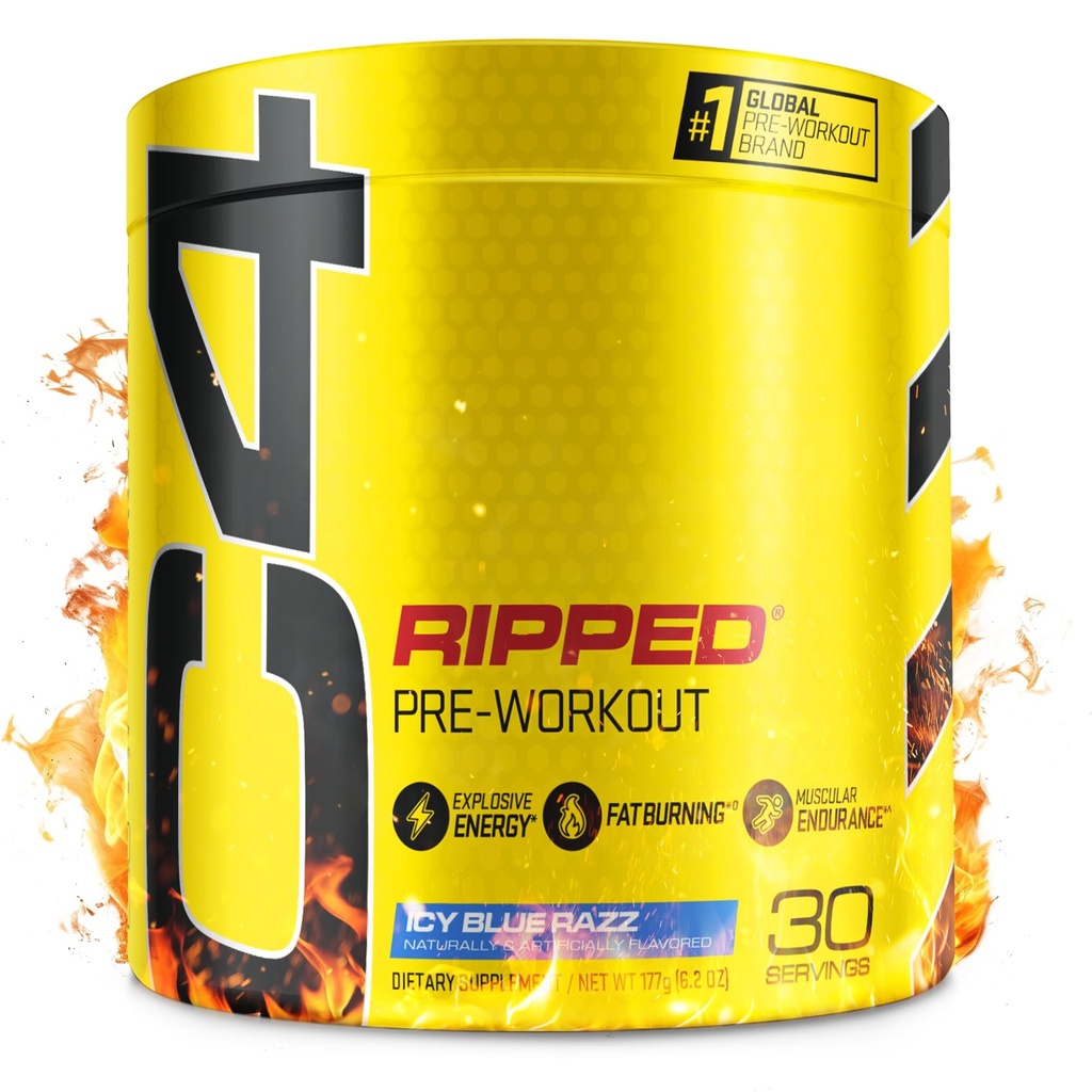 C4 Ripped Pre Workout Powder for Energy, Beta Alanine, Zero Sugar Energy Prebustment for Men & Women - 150mg Caffeine + Creatine- Free - Icy Blue Razz - 30 Servings