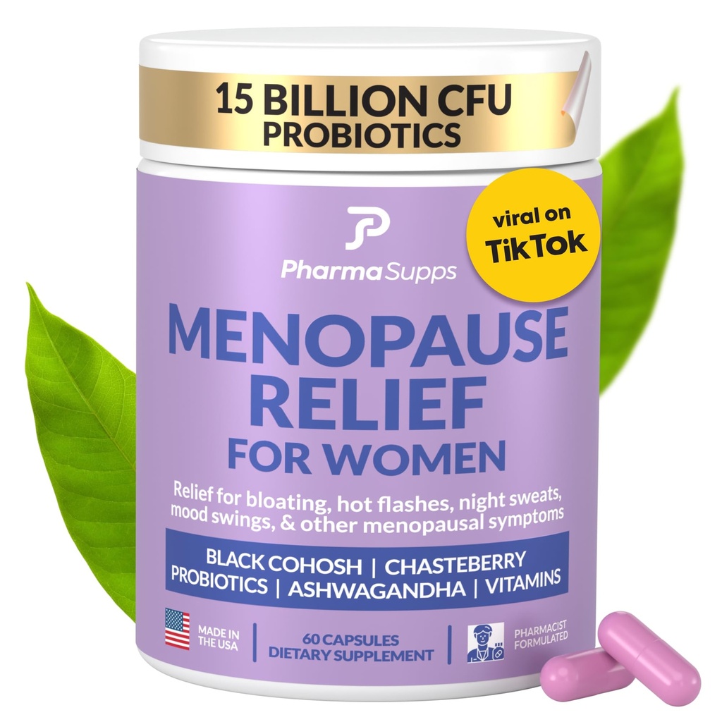 Suplemen Menopause Alam bagi Perempuan - Suplemen Perimenopause untuk Keseimbangan Hormonal, Bloating & Mood Swings 124; Hot Flashes Menopause Relief w / Propoles & Presesi, Black Cohosh & Chasteberry