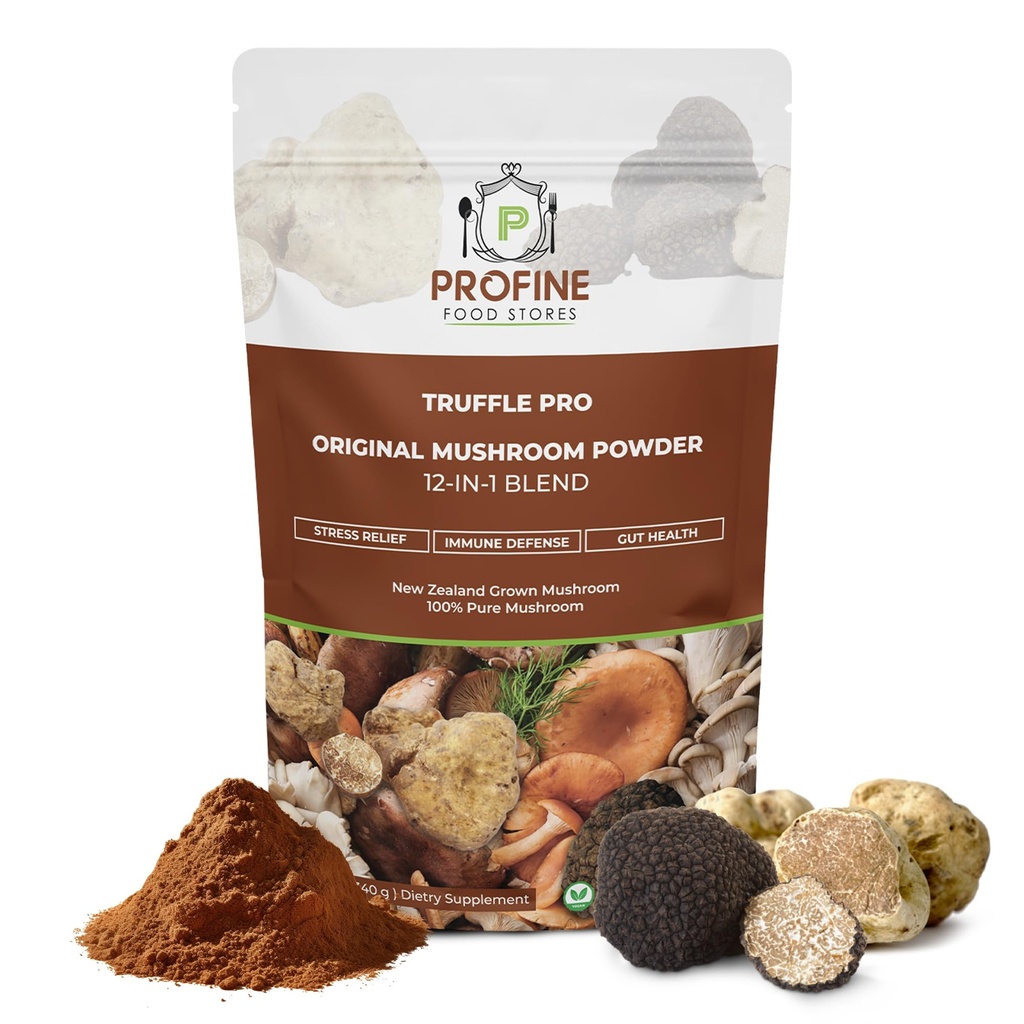 PROFINE Truffle PRO Mushroom Powder 12- di - 1 Super Blend dengan Truffle Hitam dan Truffle Putih - USDA Organik - Suplemen - Tambahkan ke Kopi / Tea / Smoothies - Seluruh Jamur