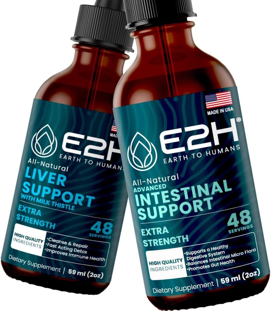 E2H: Suplemen Dukungan Hati dan Dukungan Intestinal Tingkat Lanjut: Vegan, Non- GMO - 2 Fl Oz Masing-masing (4 Fl Oz Total) - Bundle