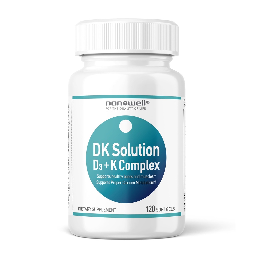 NANOWELL DK Solution Vitamin D3 2000 IU (50 mcg) + K Complex - Dietary Suplemen Bone, Muscle and Imune Health Support - 120 Softgels, 120 Day Suppply