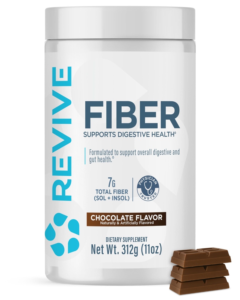 Revive MD Fiber Suplement for Digetical & Gut Health - 5g of Dietary Fiber Support a Healthy Digetical System with Psyllium Husk & More - 30 Servings, Chocolate