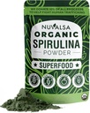 Nuvalsa Organic Spirulina Powder 1lb - 100% Suffood Suffood Suplemen Dari Blue Green Algae Non GMO untuk Smoothie & Protein Drink, Vegan & USDA Sertifikasi Organik - 100 Pelayan