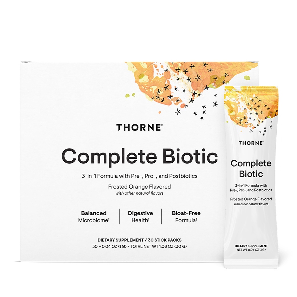 THORNE - Complete Biotic - Probiotic, Prebiotic & Postbiotic for Women, Men & Kids - Support Gut, Digetical & Imune Health * - Occasional Constipation, Diare, Gas & Bloating Relief * - 30 Pelayan