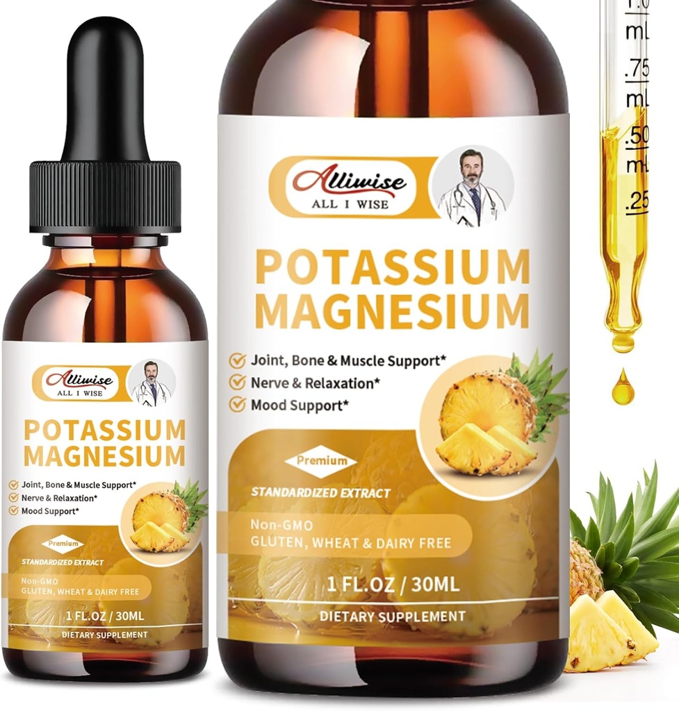 2 Pack Potasium Magnesium Tambahan Liquid - Tinggi Absorpsi Calm Magnesium Complex 500mg & Potasium 999mg Plus Calcium, Vitamin D3, Zinc for Leg Kramps & Bone & Energy & Imune Dukungan - 2 Fl oz