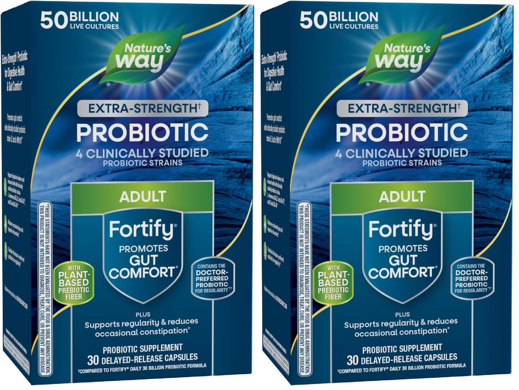 Nature 's Way Extra Strength (1) Probiotic fortify, Program for Digetical Health, Prestical, 50 Milyar Live Cultures, Digetical & Ammune Health Support *, 30 Capsules, (Paket 2)