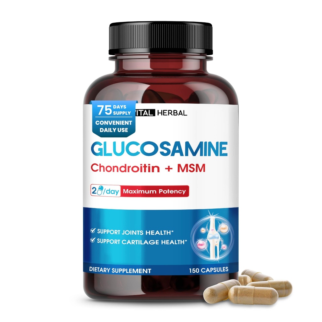 VITAL HERBAL Liposal Glucosamine dengan Chondroitin, MSM- Maksimum Potency- Dukungan Joints, Cartilage- Dibuat di Amerika Serikat