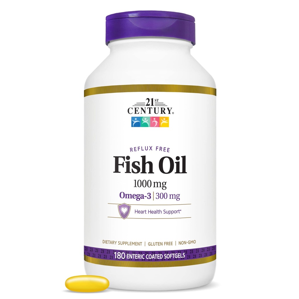21 Century Minyak Ikan 1000 Mg Entertaic Coated Softgels, 180Count