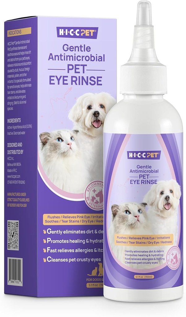 HICC PET Dog Eye Drops 5.1 lf Eye Drops for Dogs and Cats Vet- Recommended Dog Eye Infeksi Treatment to Sothe Infection Allergy, Relieve Dry Eyes Pink Eyes, Pet Tear Cleaner