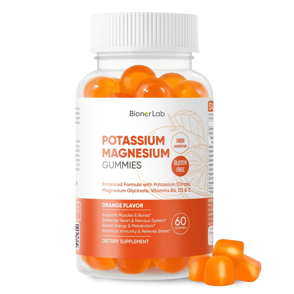 BionerLab Potasium Magnesium Gummies dengan Vitamin D3 B6 C - Potasium Absorpsi Tinggi 99mg Magnesium Glycinate 250mg Suppplemen Perempuan Pria Dewasa Anak-anak