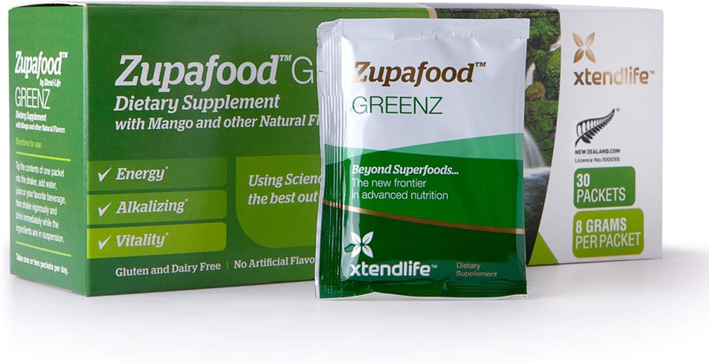Xtendlife Zupagrood GreenZ Powder - Organic Greens Powder Superfood Detox Juice Mix dengan Spirulina / Wheatgrass for Gut Health, Natural Detoxification & Strong Immunity 14; 30 Packs (Vegan & Gluten Free)
