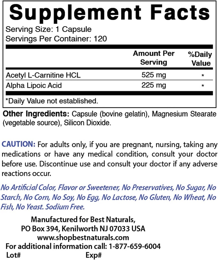 Acetyl L- Carnitine dan Alpha Lipoic Acid 750 mg & Zinc Gluconate 50mg