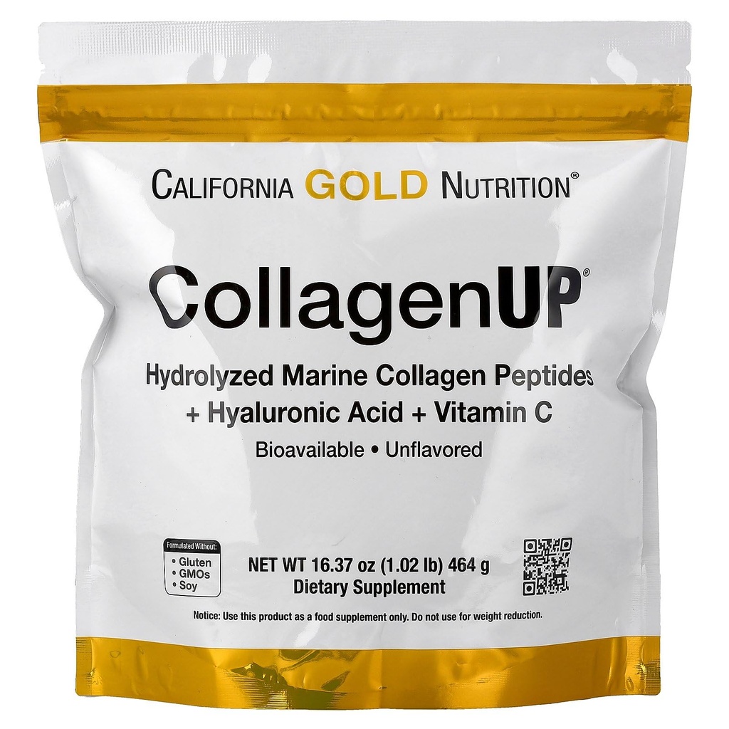 California Gold Nutrition CollagenUP ®, Kolago Marinir Hydrolyzed Peptides dengan Acid Hyaluronic dan Vitamin C, Unfeared, 1.02 lb (464 g)