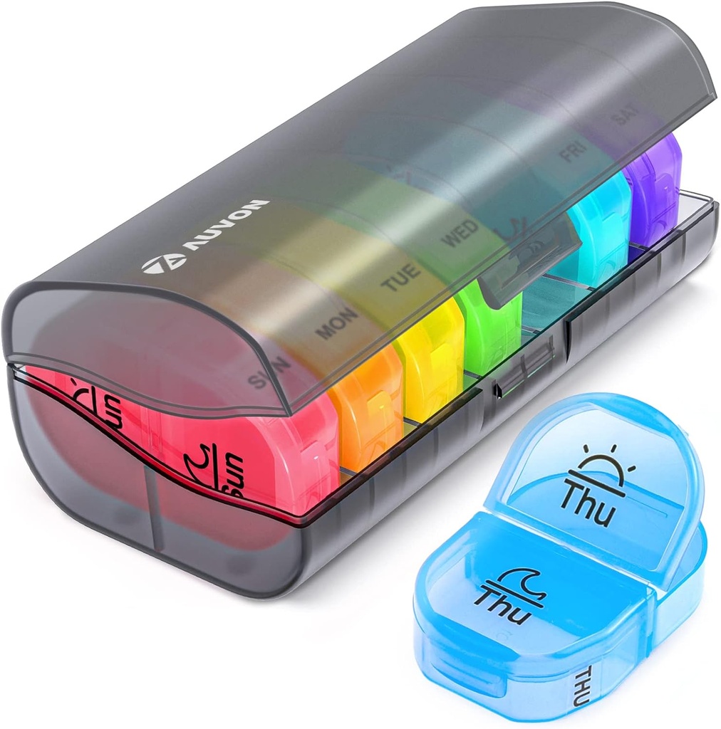 AUVON Pill Box 2 Kali sehari, Weekly Pill Organizer AM PM dengan 7 Daily Pocket Case untuk Hold Vitamin, Medicine, Medication, and Suplemen