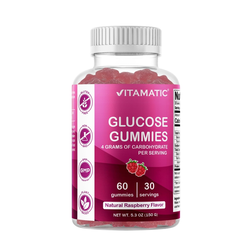 Vitamatic Ghammies - 60 Count - Natural Raspberry Flavor - 4G of Carbohydrate per Serving (1 Botol)