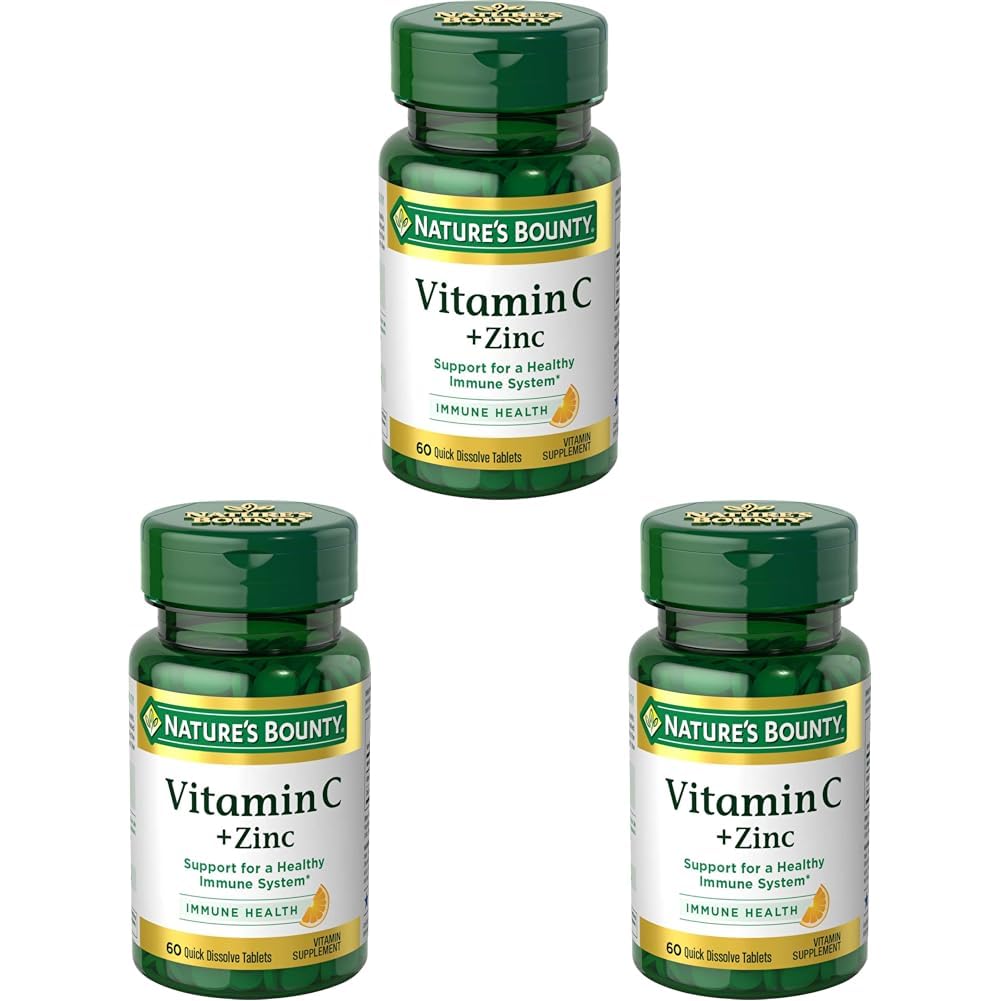 Nature 's Bounty Vitamin C + Zinc, Tambahan Vitamin, Mendukung Kesehatan Immune, 60 mg, 60 Tablet (Paket 3)