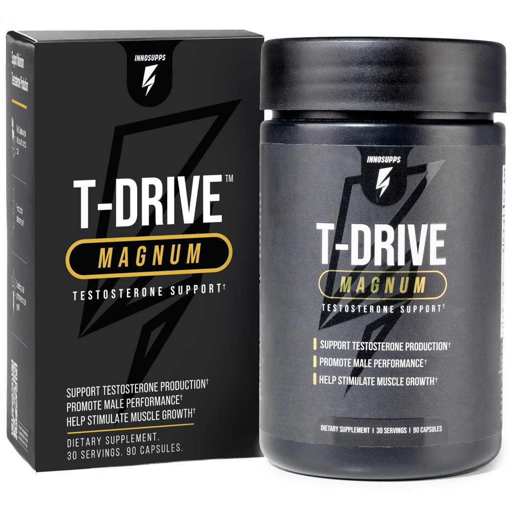 Innocent Supplies T Drive Magnum Testosterone Booster Enhance Peak Performance Amplify Muscle Growth, Increase Libido & Energy Levels, Horny Goat Tonkat Ali, Zinc, Fenugreek, 90 Burner / 30 Hari