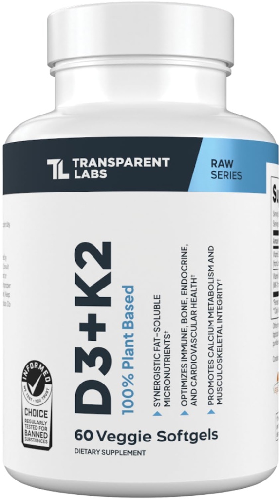 Lab Transparent Vitamin D3 K2 - Vitamin D & K2 Vitamin Suplemen untuk Pria & Perempuan, Vegan - Friendly D3K2 5000 IU Suplemen untuk Mendukung Bone, Imune, dan Overall Health - K2 D3 60 Capsules