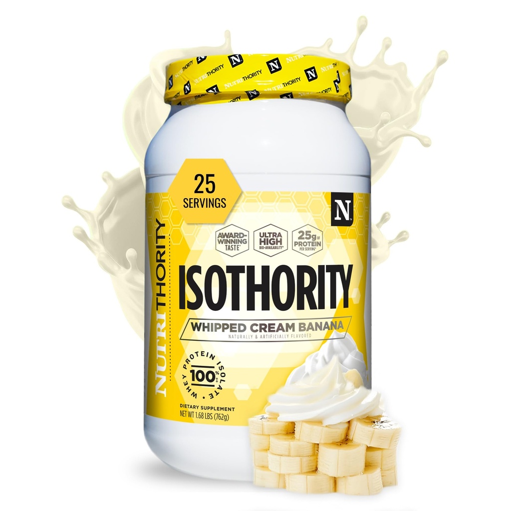 Isothooritas WHey Protein Isolat, Whipped Cream Banana, 2 lb - Ultra Absorbable Branin Acids (BCAA) Powder dengan 25g Protein Per Serving, Low Carb - Build Muscle & Akselerator Pemulihan