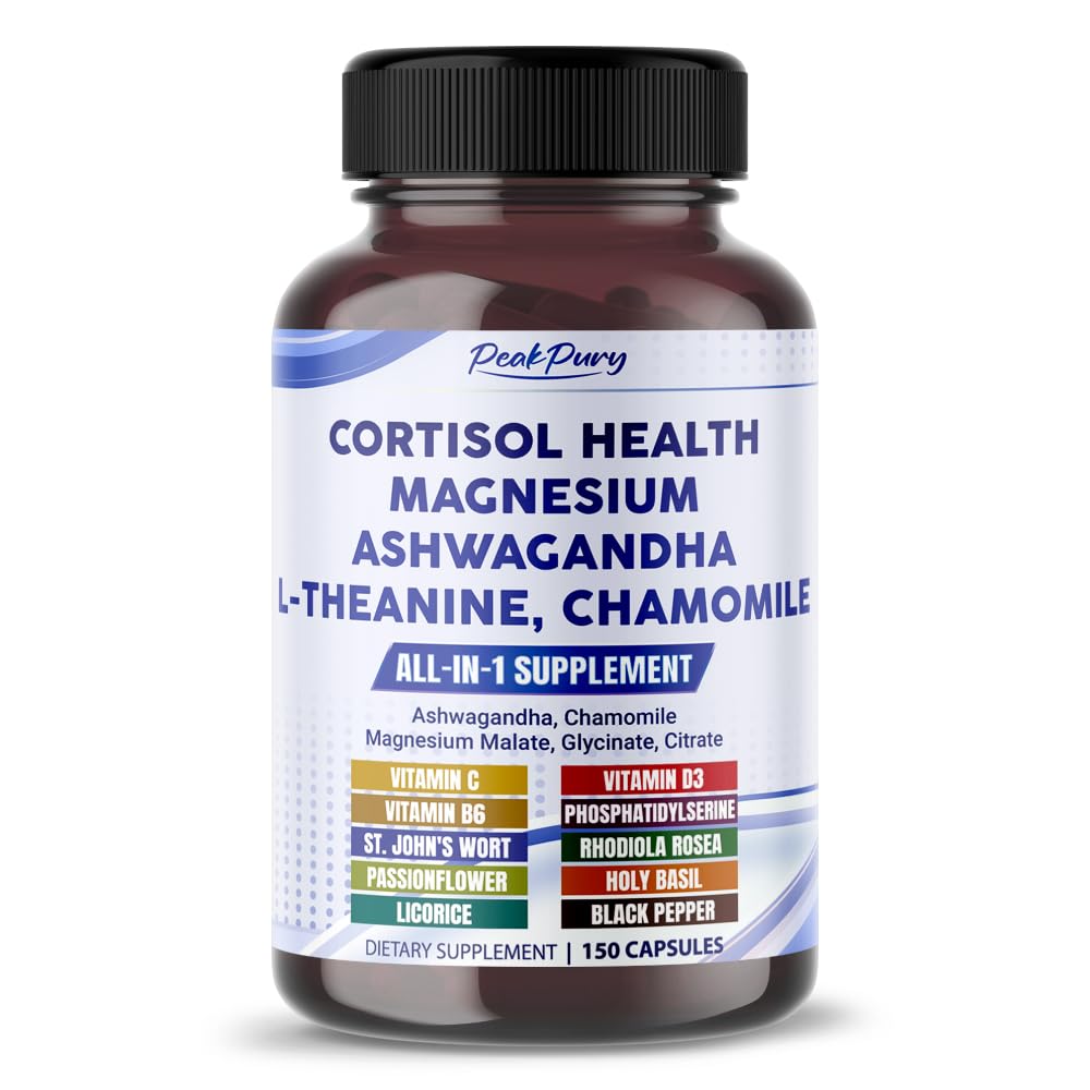 CORTISOL Health Ashwagandha Magnesium Chamomile L- Theanine-Made in USA