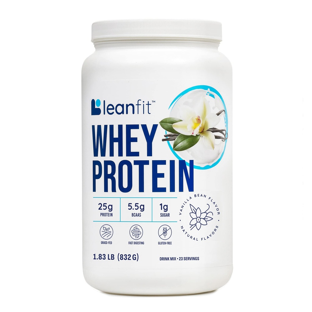 LeanFit WHEY WHIN Natural Vanilla - 100% Whiy Protein Powder, 24g Protein Per Serving - Grass- Fed, Gluten- Free, Low Carb, BCAAs, Amino Acid - 23 Servings, 1.83 Pound Tub