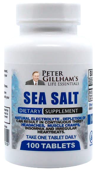 Chloride 450mg dipilih oleh Peter 's Choice Sea Salt Sodium, 100 Tablet, Dukungan Electrolite & Keseimbangan, Rehidrasi Kerja Atletic Post. "Hot Weather Aid", "Prevent Dehydration & Cramps". Dibuat di Amerika Serikat