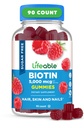 Lifeable Sugar Free Biotin Gummies 124; 5000mcg Vitamin B7 124; Tasting Biotin Suplemen Agung 124; untuk Pertumbuhan Rambut, Skin dan Nail Kesehatan 124; Persediaan Rambut untuk Perempuan, Pria, Dewasa 124; 90 Mimun