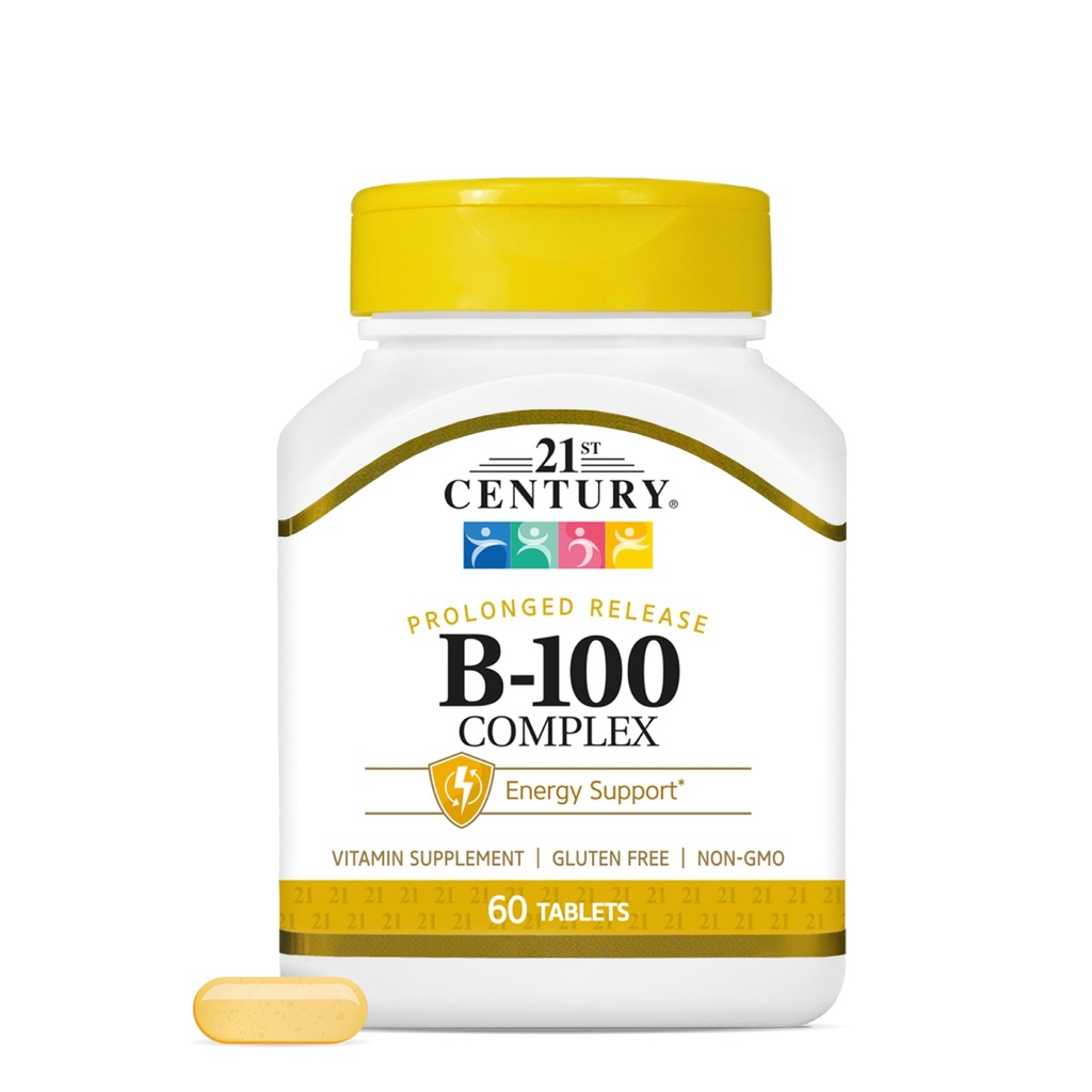 21 Century B-100 Kompleks Pelepasan Tablet Panjang, 60 Count (Paket 1), Kompleks Potency Vitamin B Tinggi untuk Sistem Gugup, Dukungan Energi, termasuk Vitamin B1, B2, B6, Biotin & Calcium
