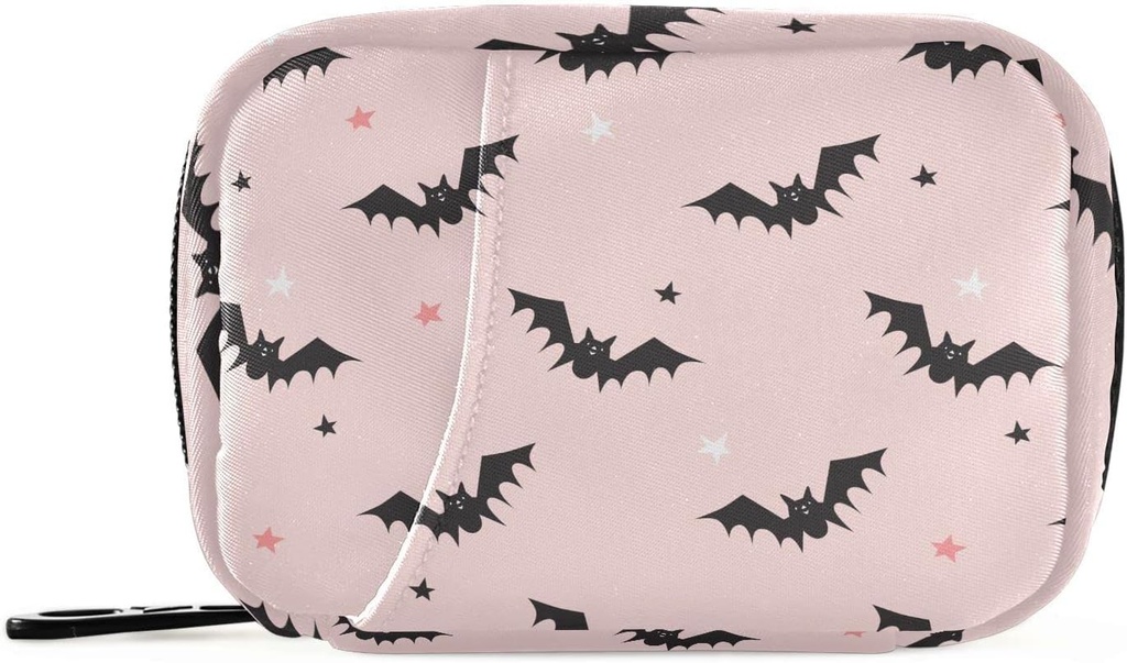Halloween Bats Pink Pill Box 7 Day Travel Pill Organizer Bag dengan Zipper Weekly Vitamin Medicine Suplemen Hoder Pouch Bag