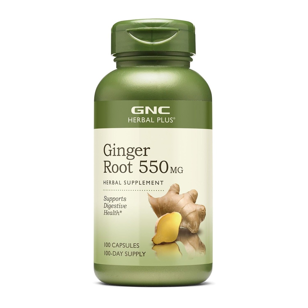 GNC Herbal Plus Ginger Root 550mg Supplement, Support Digetsy Health, 100 Servis