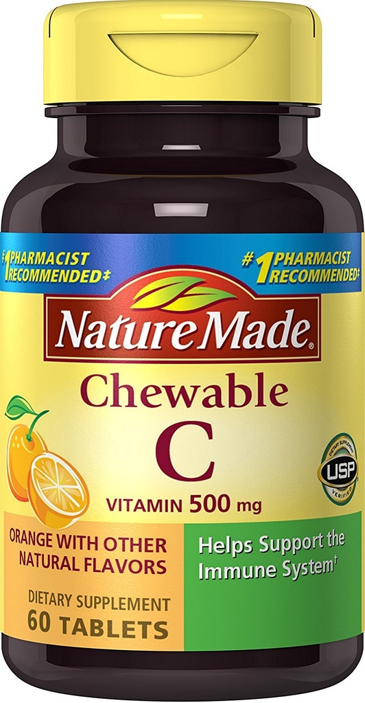Nature Made Vitamin C 500 mg Tablet, 60 Count to Help Dukung The Immune System (Paket 3)