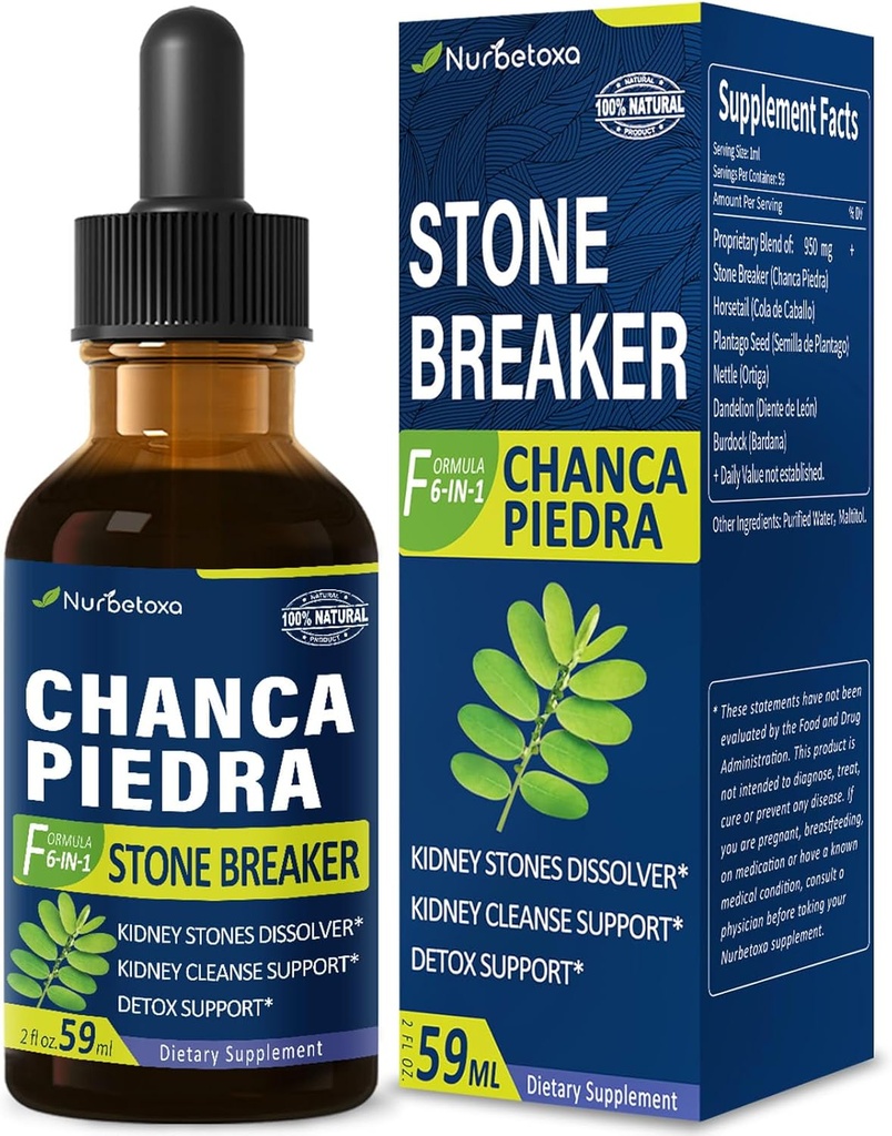 Chanca Piedra Stone Breaker Extract Drops for Kidney Stones Dissolver, Ginney Cleanse Detox & Repair Supplement w / Horetail Dandelion. Chanca Piedra para Los Riñones. 2oz